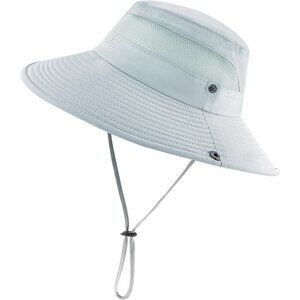 Unisex Light Gray Polyester Wide Brim Mesh Vent Chin Strap Classic Cowboy Hat